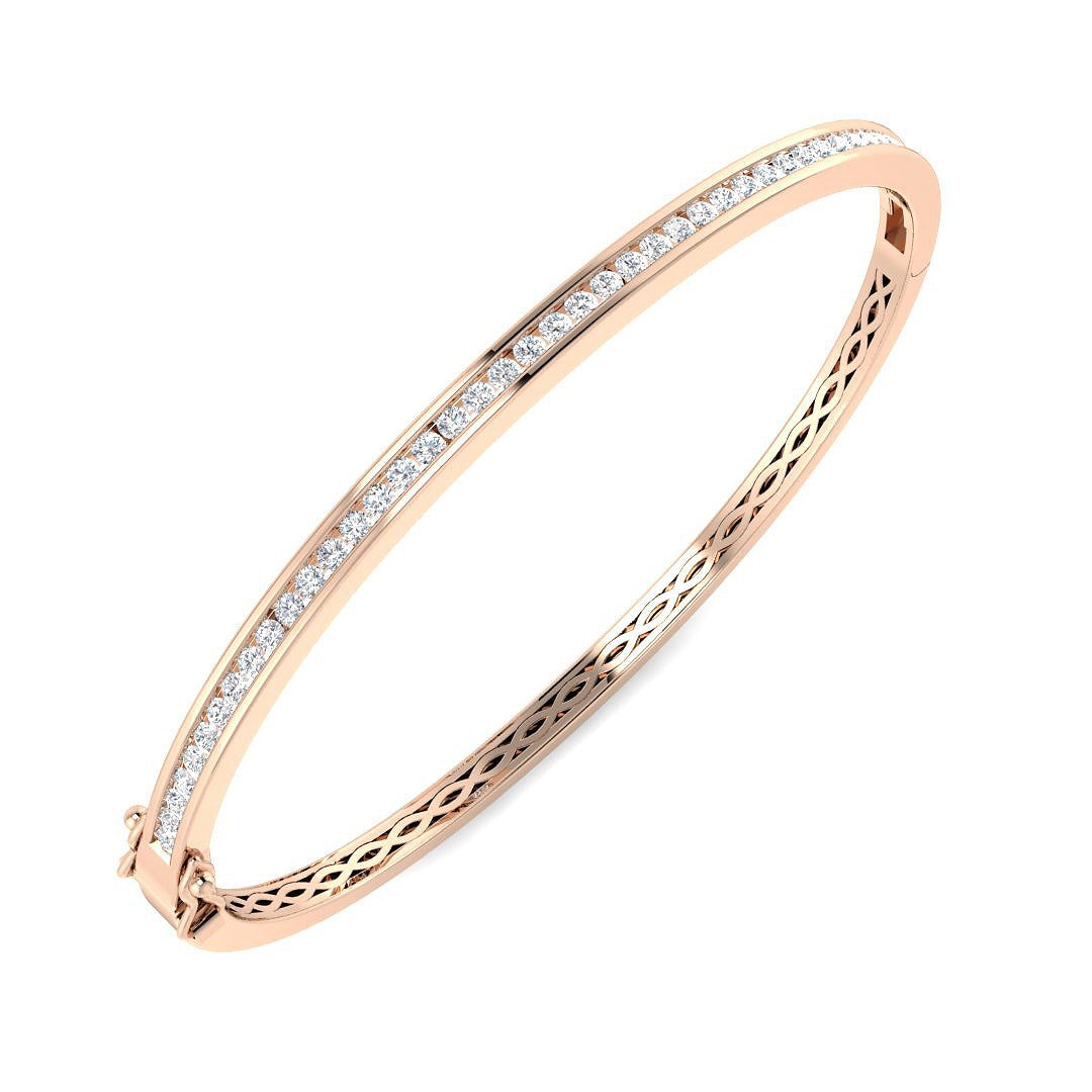 Natural Round Channel Set Diamond Bangle in 9K Yellow Gold with Hinged Box Clasp