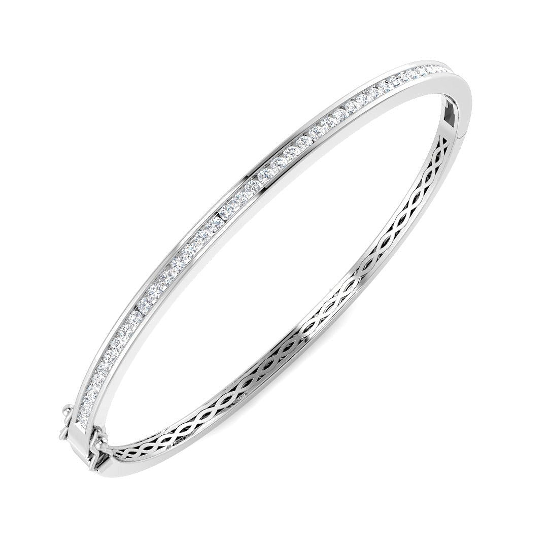 Natural Round Channel Set Diamond Bangle in 9K Yellow Gold with Hinged Box Clasp
