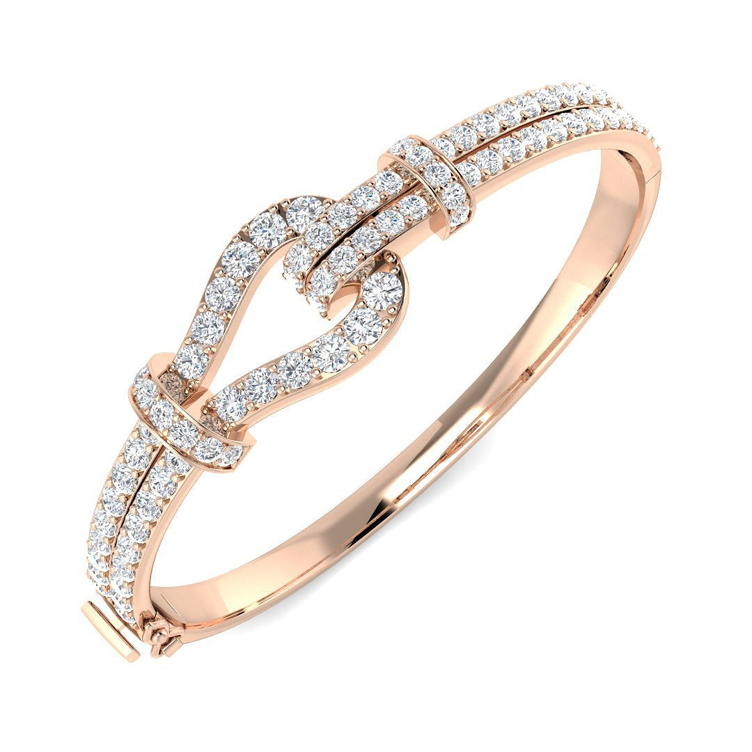 Premium Platinum Natural Round Cut Diamond Knot Design Fancy Bangle with Hinged Lock