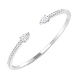 18K White Gold Natural Round Pave Open Cuff Diamond Bangle with Pear Solitaire Ends