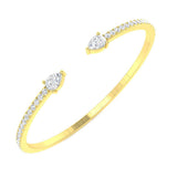 18K White Gold Natural Round Pave Open Cuff Diamond Bangle with Pear Solitaire Ends