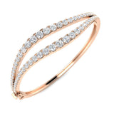 9K Yellow Gold Curve Design Natural Round Cut Diamond Fancy Bangle with Box Lock
