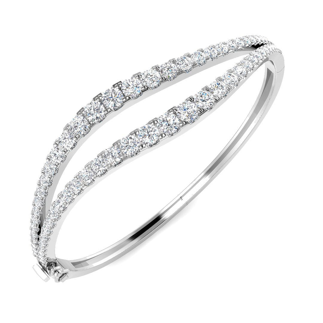 9K Yellow Gold Curve Design Natural Round Cut Diamond Fancy Bangle with Box Lock