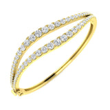 9K Yellow Gold Curve Design Natural Round Cut Diamond Fancy Bangle with Box Lock