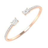 18K Yellow Gold Natural Round Pave Open Cuff Diamond Bangle with Emerald Solitaire Ends