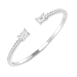 18K Yellow Gold Natural Round Pave Open Cuff Diamond Bangle with Emerald Solitaire Ends