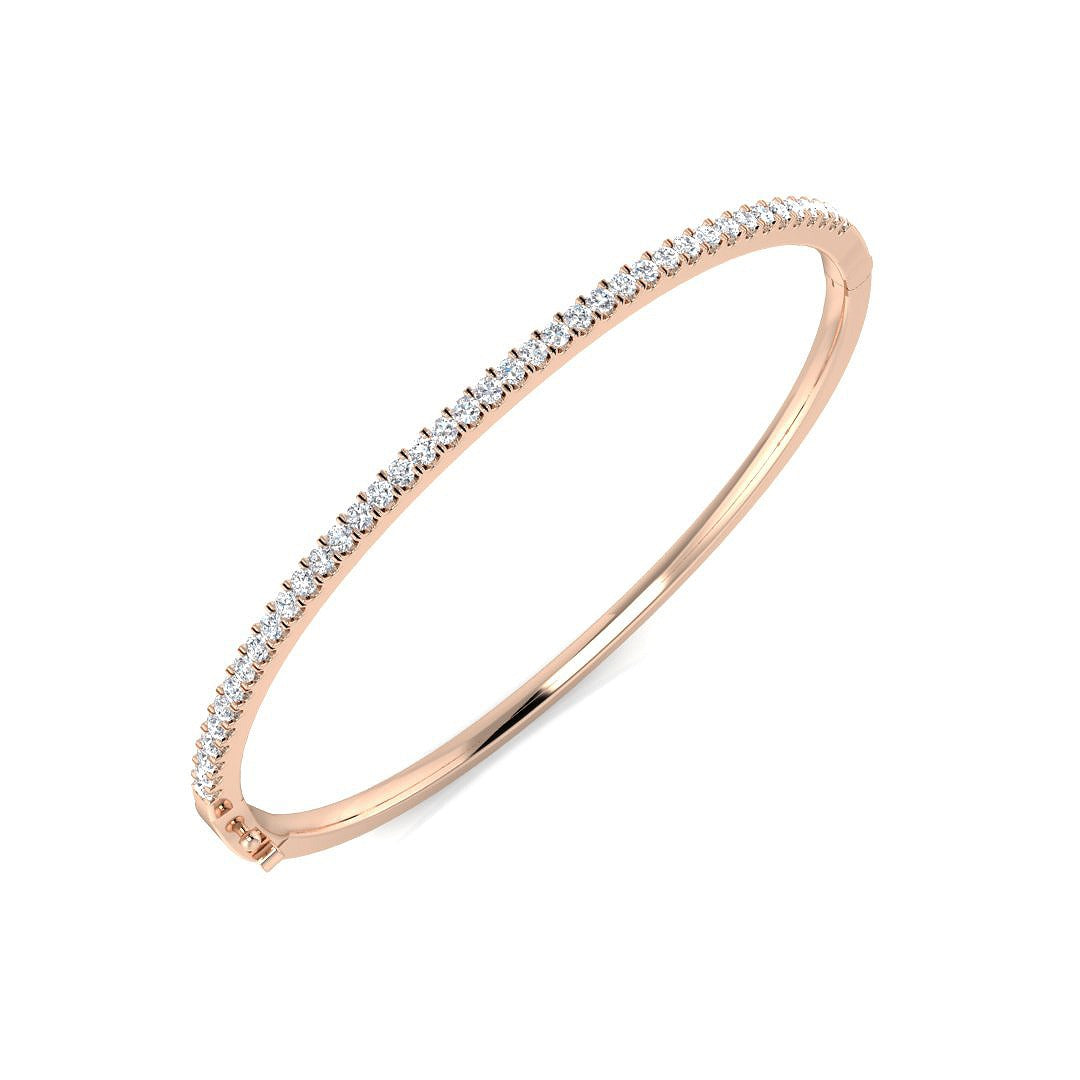 18K Yellow Gold Natural Round Cut Diamond Prong Set Half Eternity Bangle with Hinged Lock