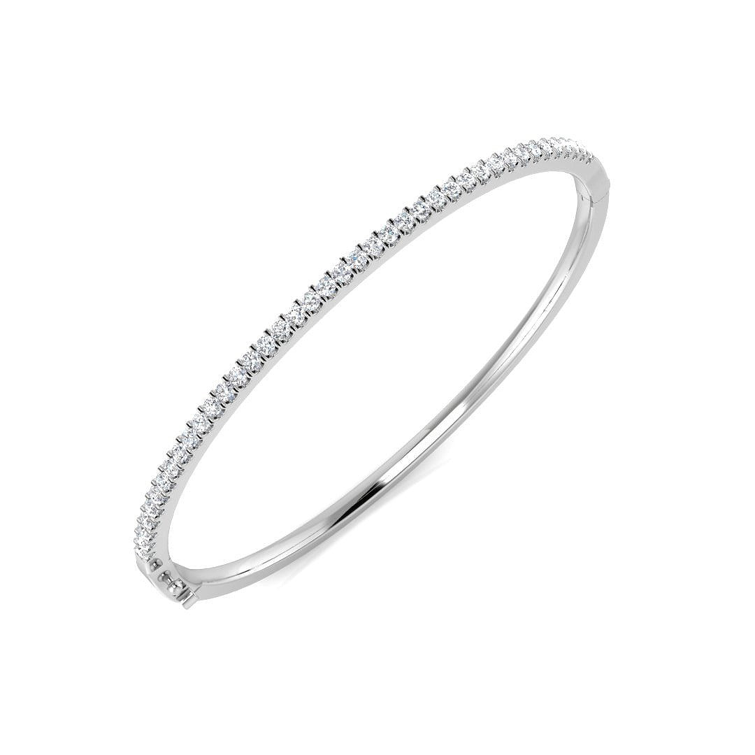 18K Yellow Gold Natural Round Cut Diamond Prong Set Half Eternity Bangle with Hinged Lock
