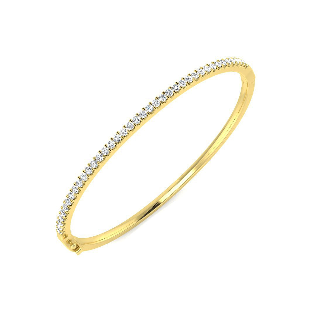 18K Yellow Gold Natural Round Cut Diamond Prong Set Half Eternity Bangle with Hinged Lock
