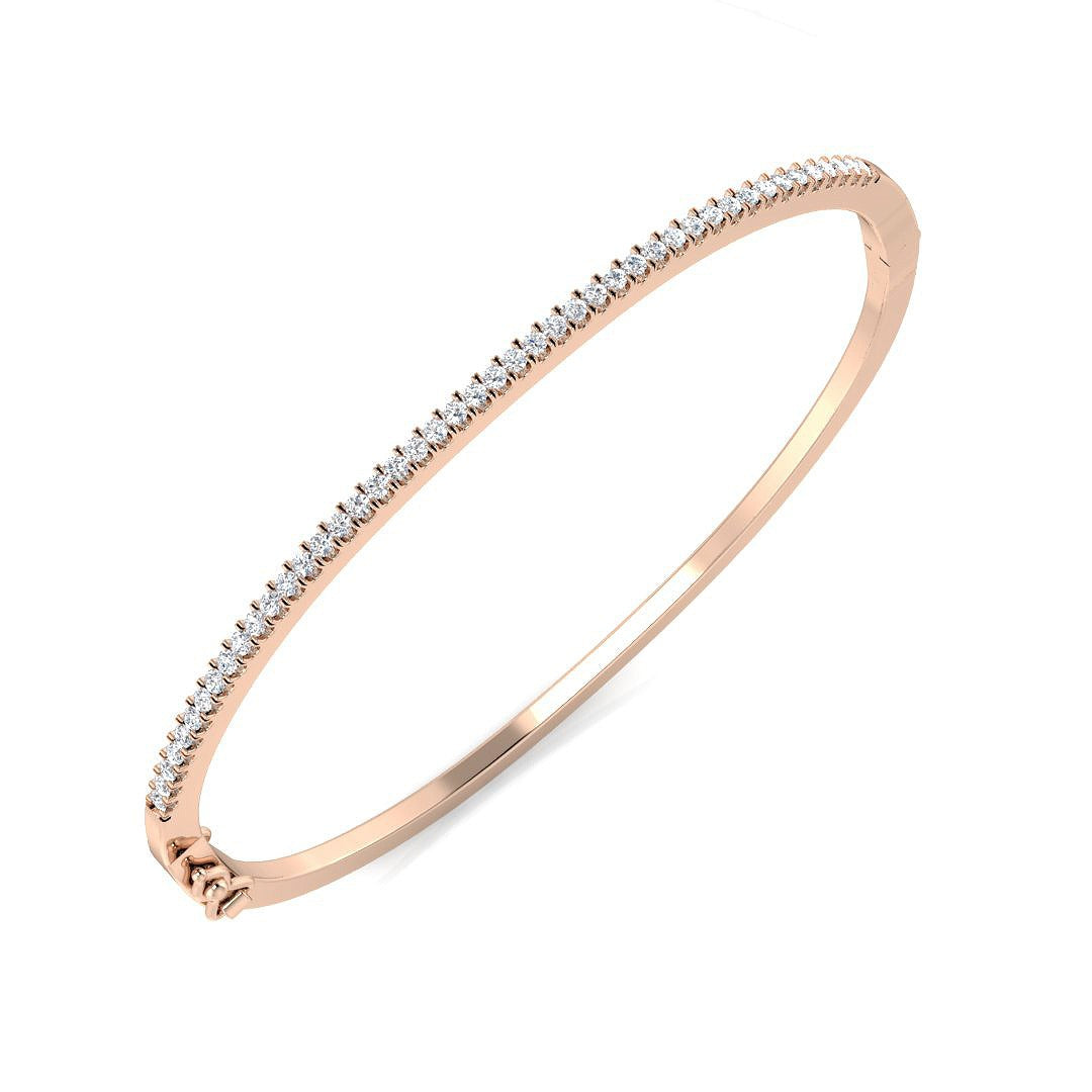 18K Yellow Gold Natural Round Cut Diamond Prong Set Half Eternity Bangle with Hinged Lock
