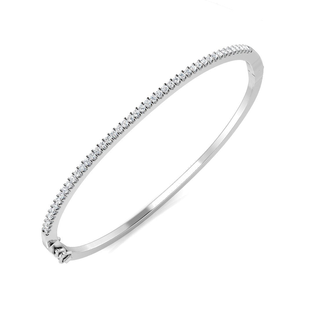 18K Yellow Gold Natural Round Cut Diamond Prong Set Half Eternity Bangle with Hinged Lock