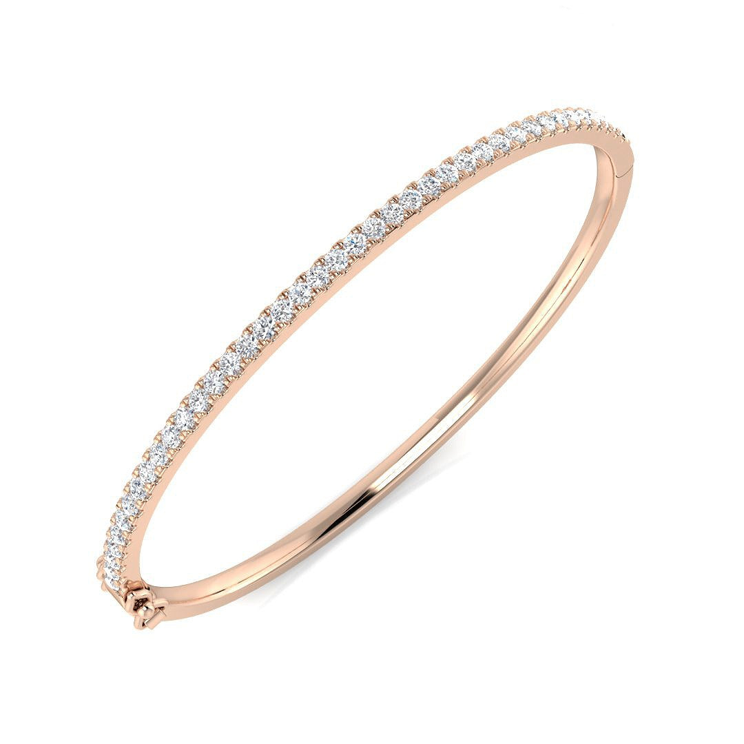 18K Yellow Gold Natural Round Cut Diamond Prong Set Half Eternity Bangle with Hinged Lock