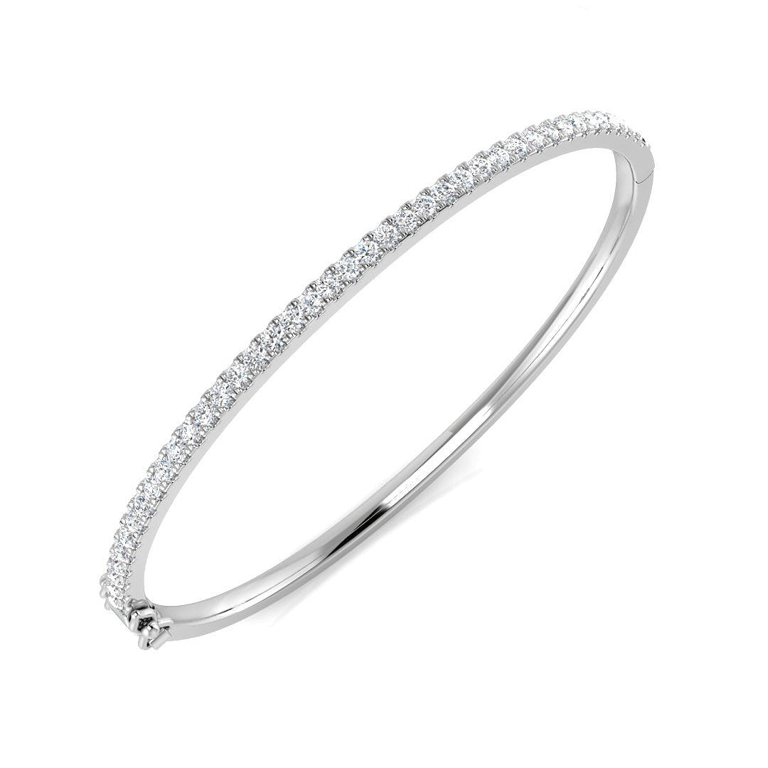 18K Yellow Gold Natural Round Cut Diamond Prong Set Half Eternity Bangle with Hinged Lock