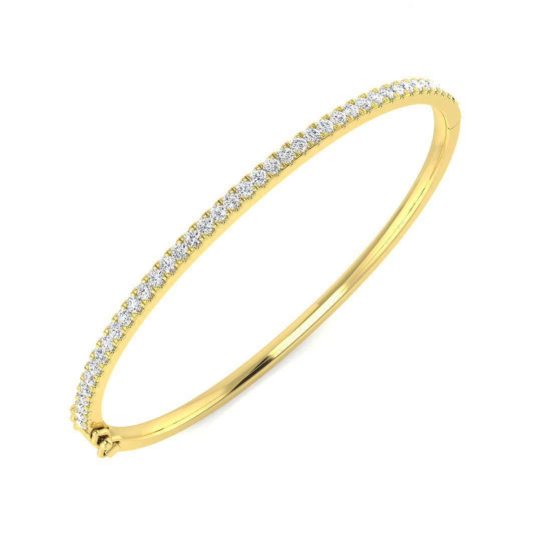 18K Yellow Gold Natural Round Cut Diamond Prong Set Half Eternity Bangle with Hinged Lock
