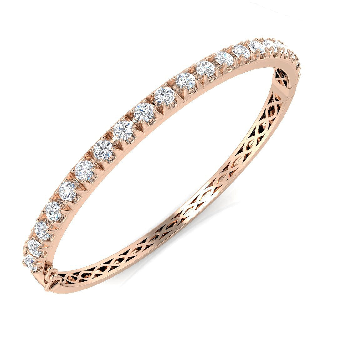 9K White Gold Round Natural Diamond Prong Set Eternity Bangle with Hinged Box Clasp