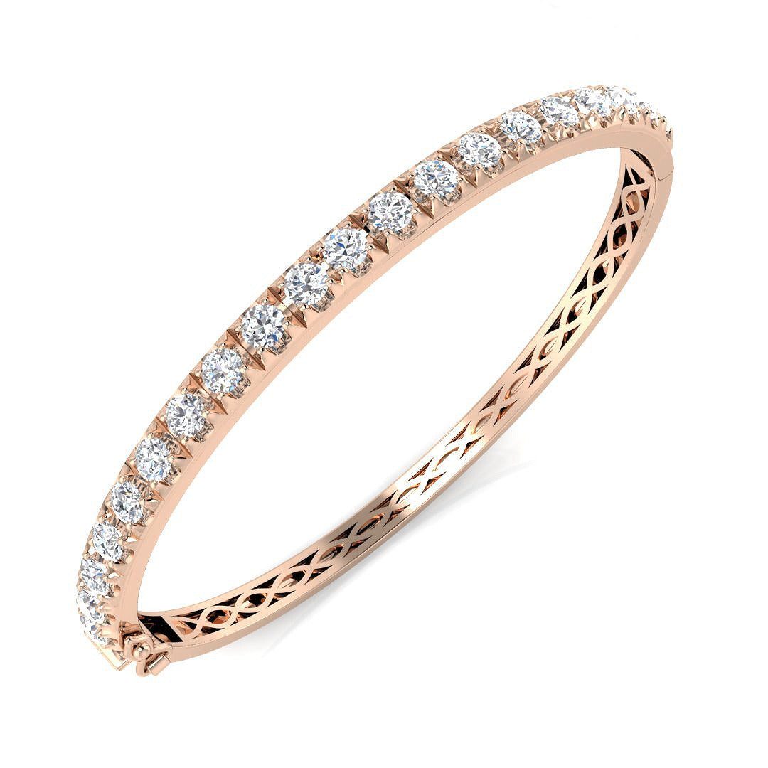 9K White Gold Round Natural Diamond Prong Set Eternity Bangle with Hinged Box Clasp