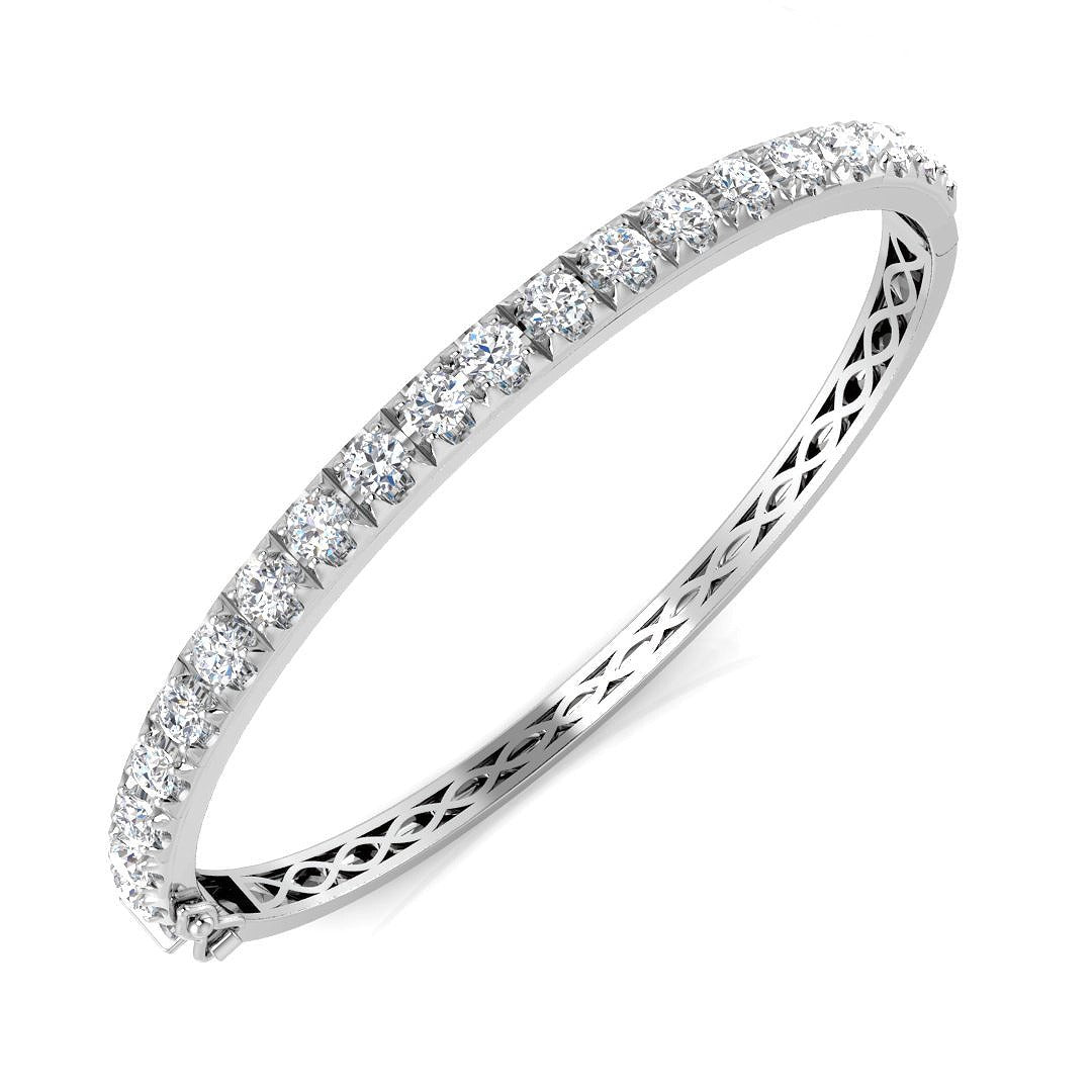 9K White Gold Round Natural Diamond Prong Set Eternity Bangle with Hinged Box Clasp