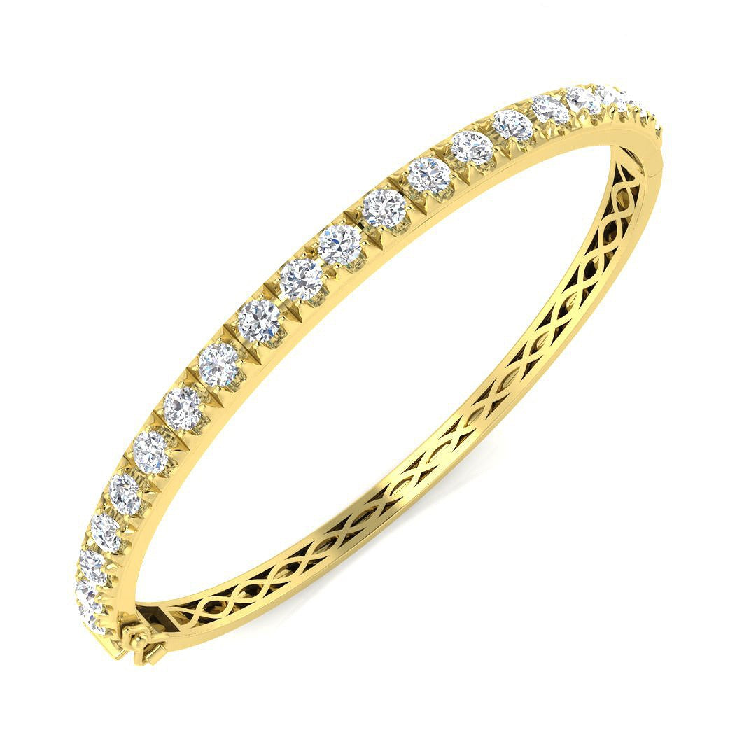 9K White Gold Round Natural Diamond Prong Set Eternity Bangle with Hinged Box Clasp
