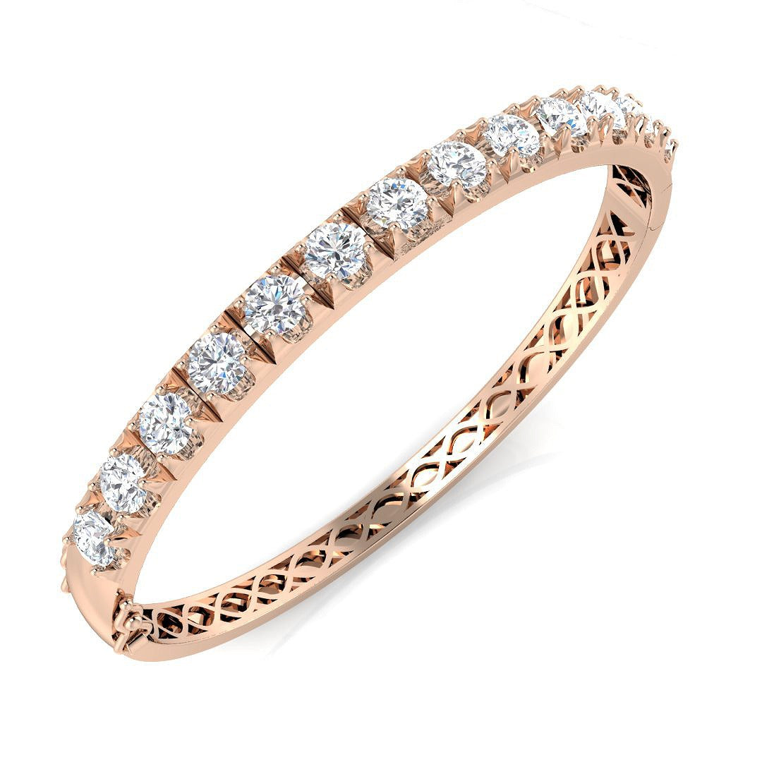 9K White Gold Round Natural Diamond Prong Set Eternity Bangle with Hinged Box Clasp