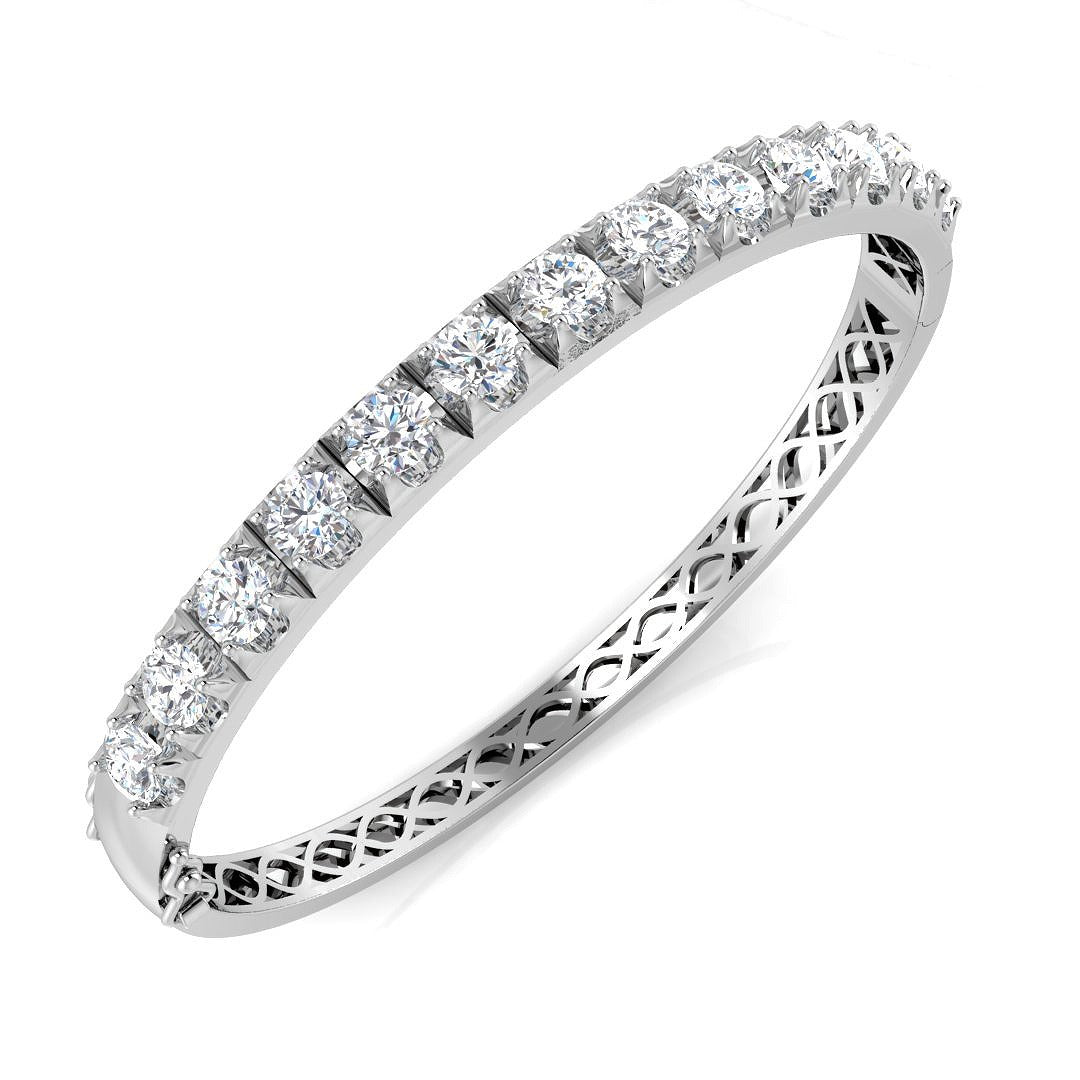9K White Gold Round Natural Diamond Prong Set Eternity Bangle with Hinged Box Clasp