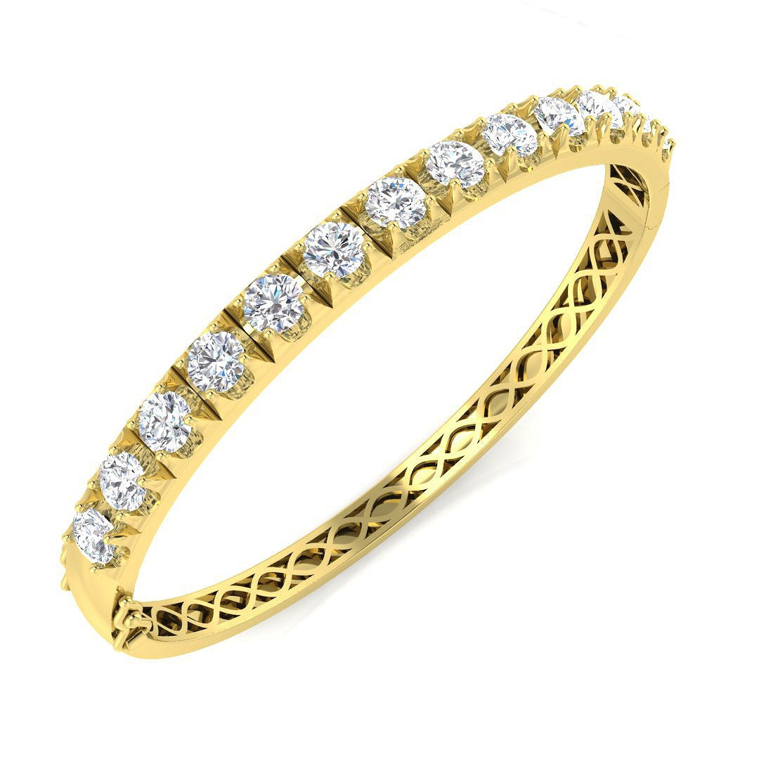 9K White Gold Round Natural Diamond Prong Set Eternity Bangle with Hinged Box Clasp