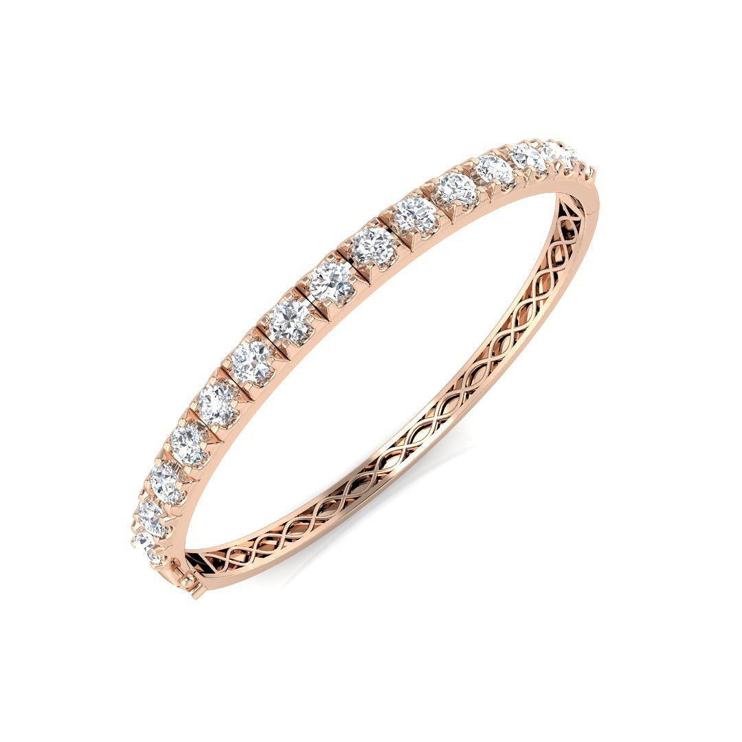 9K White Gold Round Natural Diamond Prong Set Eternity Bangle with Hinged Box Clasp