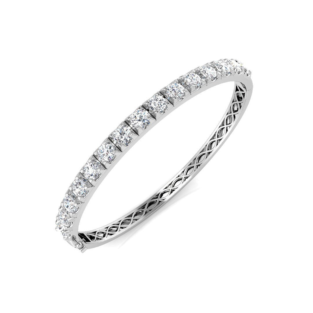 9K White Gold Round Natural Diamond Prong Set Eternity Bangle with Hinged Box Clasp
