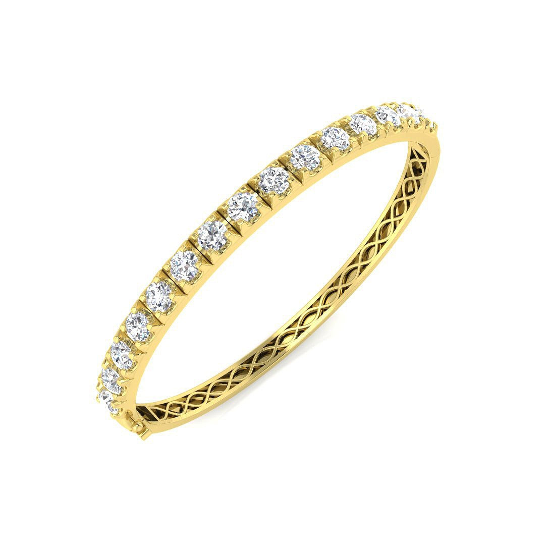 9K White Gold Round Natural Diamond Prong Set Eternity Bangle with Hinged Box Clasp