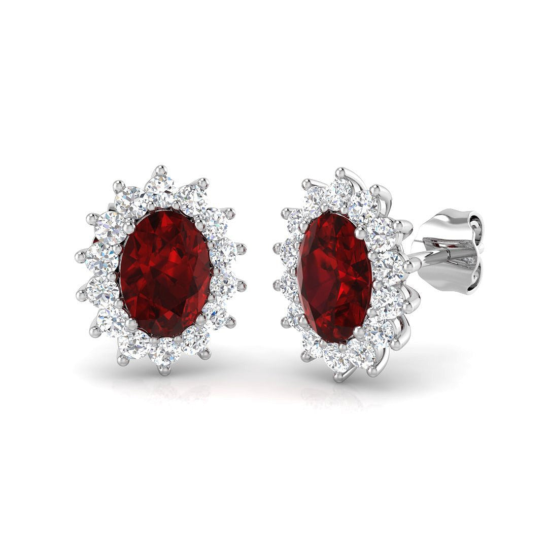 2.57ct Ruby & Natural Diamond Oval Cut Stud Earrings in 18K White Gold