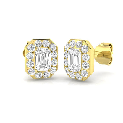 1.00 Ct DE/VVS Lab Grown Emerald Cut Diamond Halo Earring in 18K White Gold
