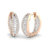 Natural & Lab-Grown Round Cut Diamond Hoop Earrings | Baguette Bezel & Pavé Setting | 9K/18K Gold, Platinum