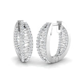 Natural & Lab-Grown Round Cut Diamond Hoop Earrings | Baguette Bezel & Pavé Setting | 9K/18K Gold, Platinum