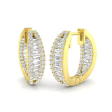 Natural & Lab-Grown Round Cut Diamond Hoop Earrings | Baguette Bezel & Pavé Setting | 9K/18K Gold, Platinum