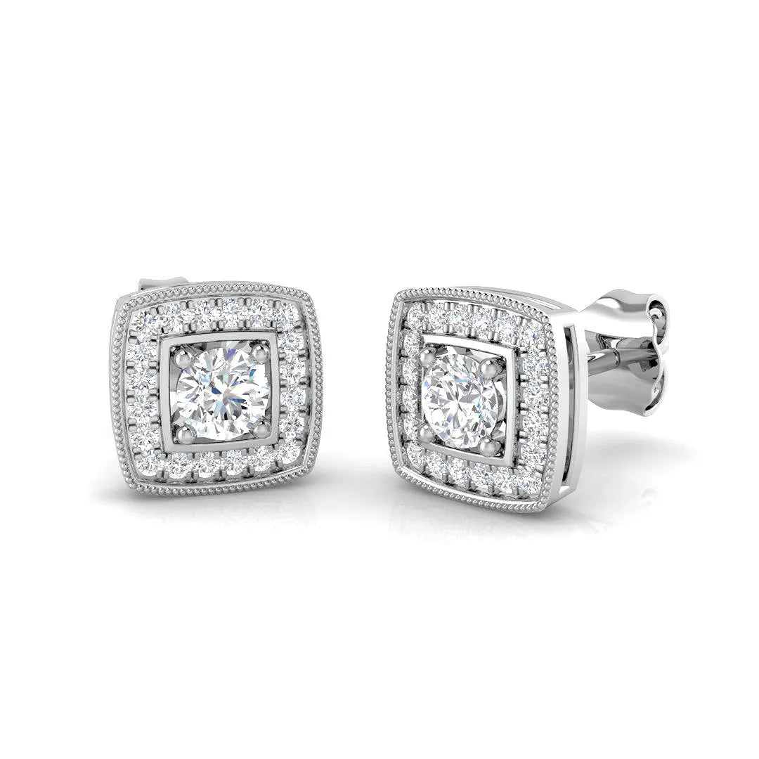 0.30 Ct DE/VVS Lab Grown Round Cut Diamond Halo Earring in 18K White Gold