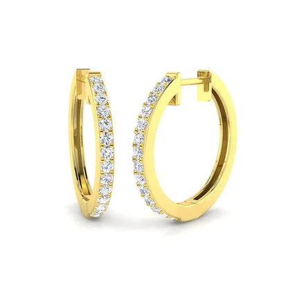 Natural & Lab-Grown Round Cut Diamond Hoop Earrings | Pavé Setting | 9K/18K Gold, Platinum