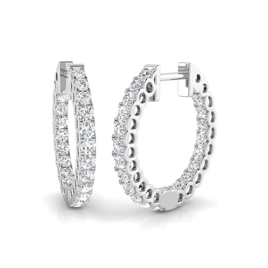 Natural/Lab-Grown Round Cut Diamond Hoop Earring in Gold - Made UK