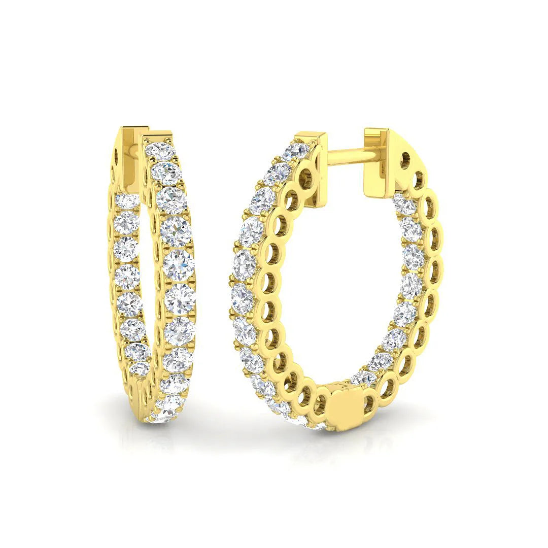 Natural/Lab-Grown Round Cut Diamond Hoop Earring in Gold - Made UK