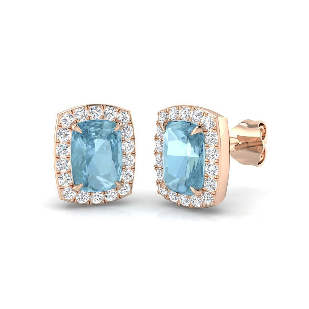 Aquamarine Halo Stud Earrings for Women