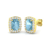 Aquamarine Halo Stud Earrings for Gift