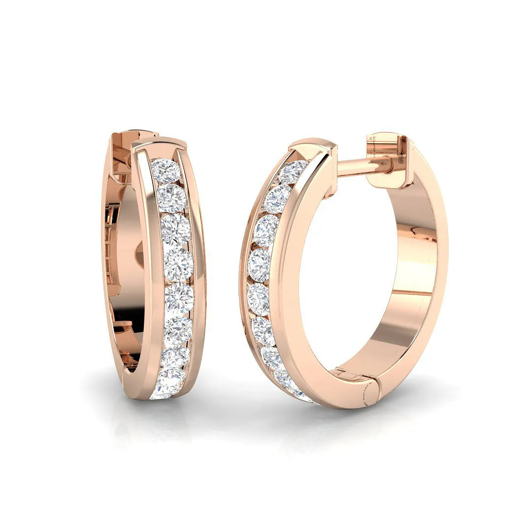 Boucles d'oreilles créoles en or serties de diamants ronds naturels/de synthèse de 0,35 carat - Fabrication britannique