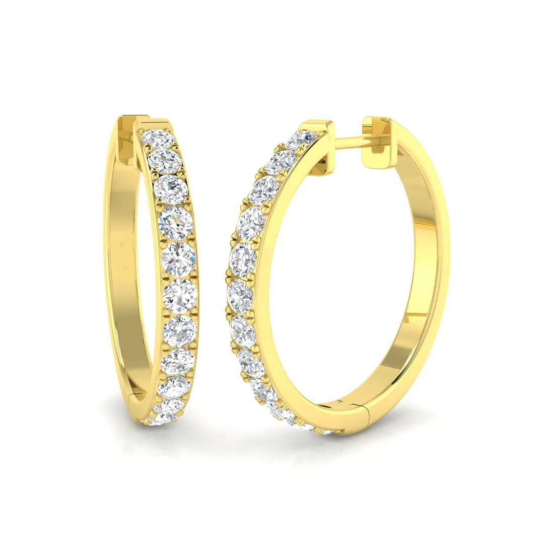 1.00 Carat Natural/Lab-Grown Round Cut Diamond Hoop Earring in Gold - UK Made