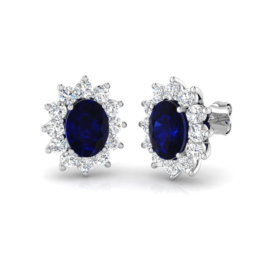 4.67ct Blue Sapphire & Lab Diamond Oval Cut Drop Earrings in 9K White Gold