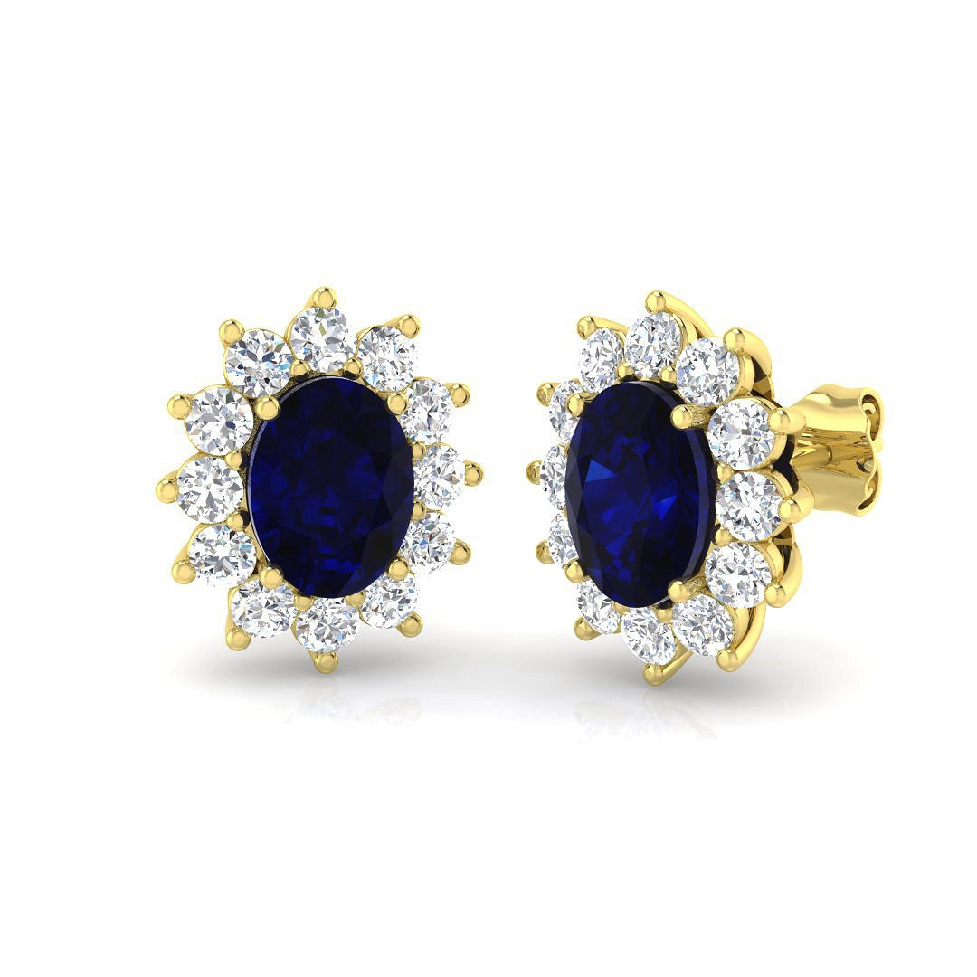 4.67ct Blue Sapphire & Lab Diamond Oval Cut Drop Earrings in 9K Yellow Gold