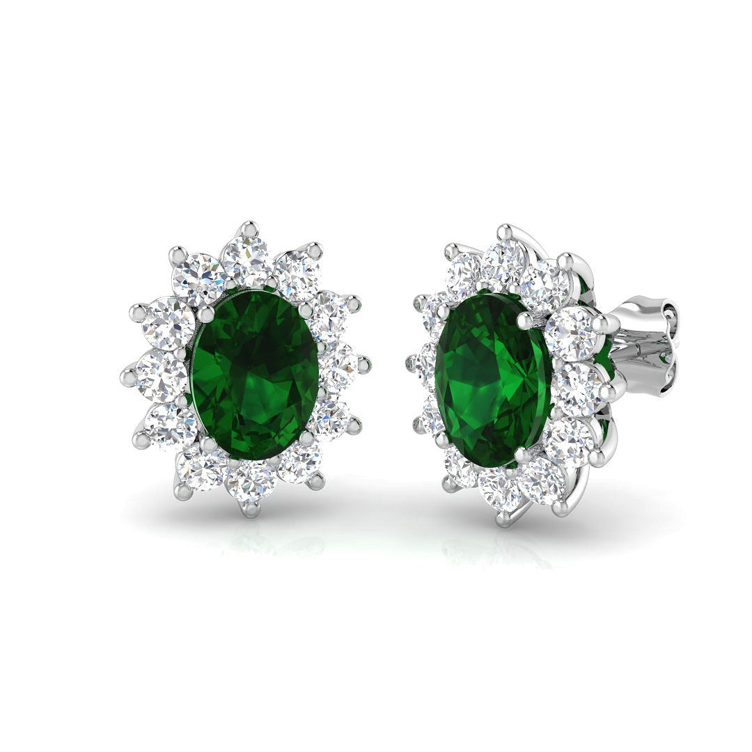 3.31ct Emerald & Lab Diamond Oval Cut Drop Earrings in 9K White Gold