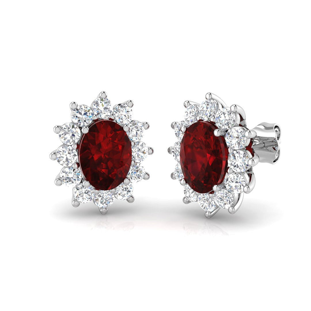4.25ct Ruby & Lab Diamond Round Cut Drop Earrings in 9K White Gold