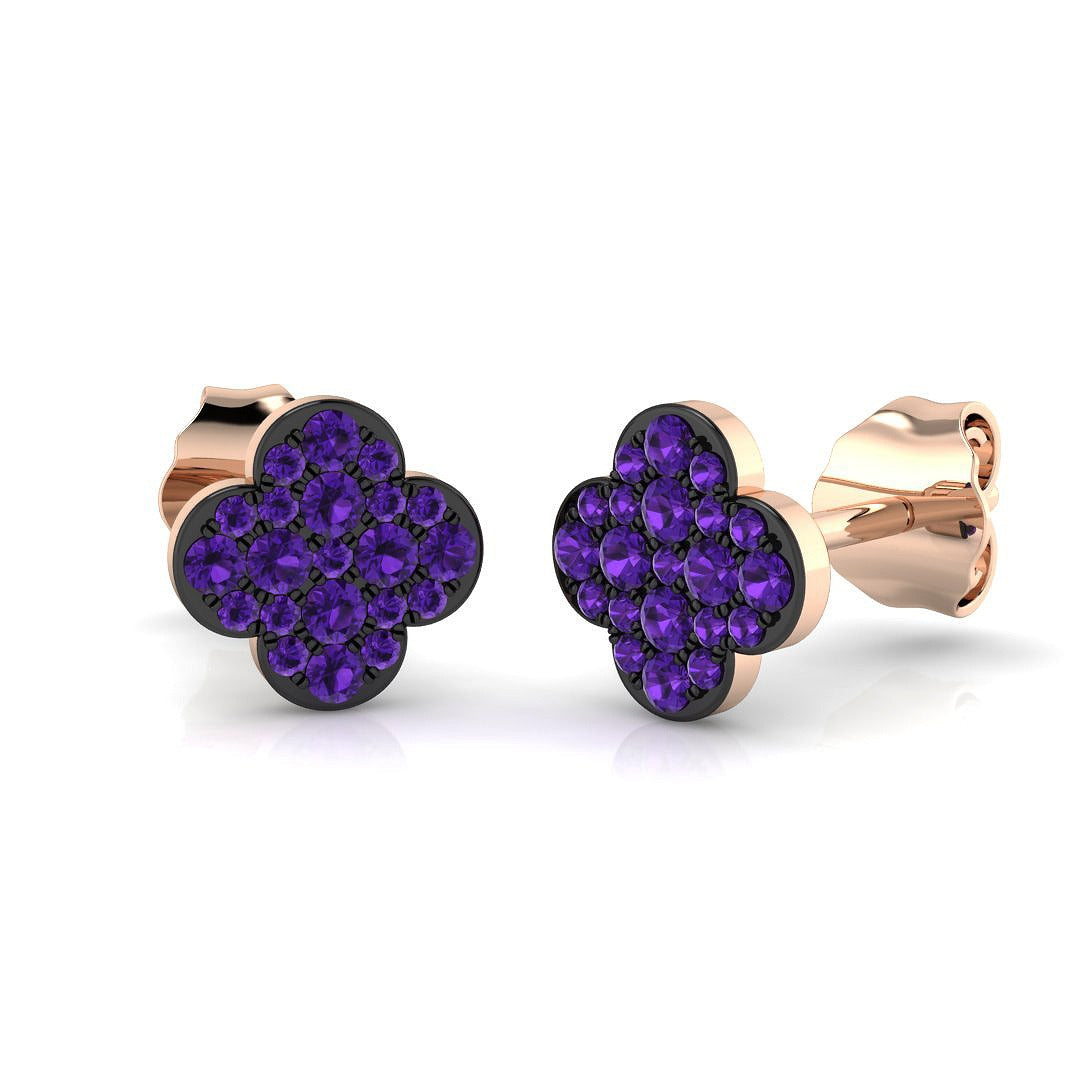 Rose Gold Amethyst Clover Stud Earrings
