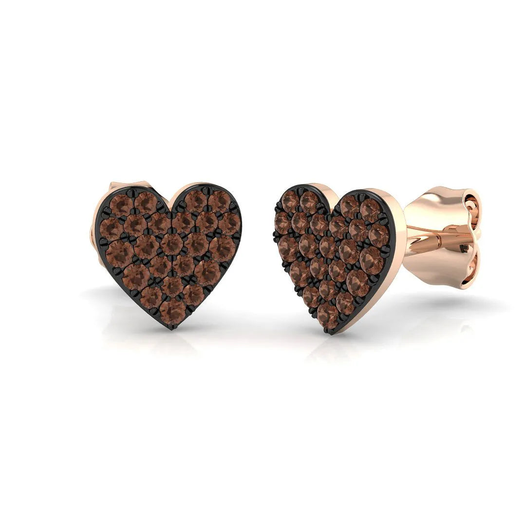 0.25ct Natural Brown Diamond Heart Shape Cluster Earrings in Hallmarked Gold – UK Crafted