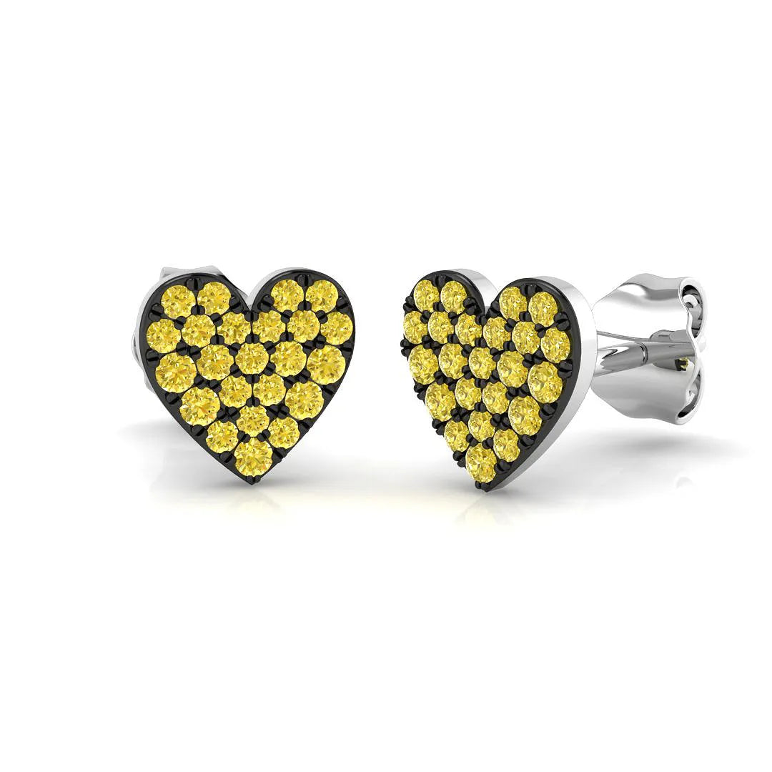 0.25ct Natural Yellow Diamond Heart Shape Cluster Earrings in Hallmarked Gold – UK Crafted