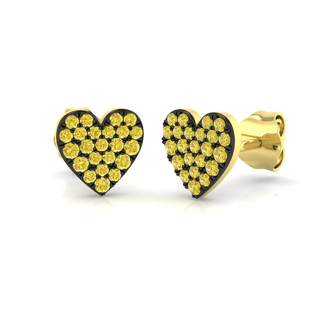 0.25ct Natural Yellow Diamond Heart Shape Cluster Earrings in Hallmarked Gold – UK Crafted