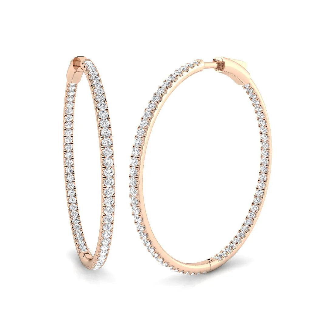 Natural/Lab-Grown Round Cut Diamond Hoop Earring in Gold - UK Made